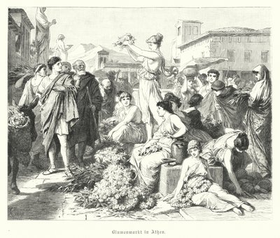 Bloemenmarkt in Athene, Oud Griekenland door German School