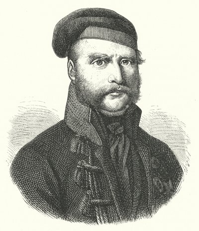 Frederik Willem, hertog van Brunswijk-Wolfenbüttel, Duitse soldaat die de Zwarte Brunswickers leidde tegen de Fransen tijdens hun bezetting van Duitsland in de Napoleontische oorlogen (gravure) door German School
