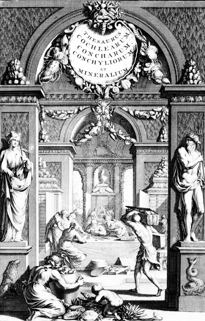 Frontispice van Thesaurus imaginum piscium testaceorum door Georg Eberhard Rumphius, editie gepubliceerd in 1739 door German School