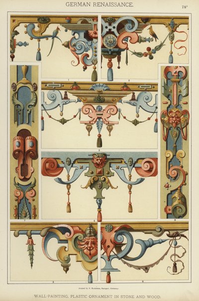 Duitse Renaissance, Muur-Schildering, Plastisch Ornament in Steen en Hout door German School