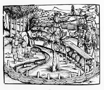 Gelukkige boeren die bijen verzorgen, illustratie uit de Georgica van Vergilius, boek IV, uit de editie van Sebastian Brants (1457-1521), gepubliceerd 1502 door German School