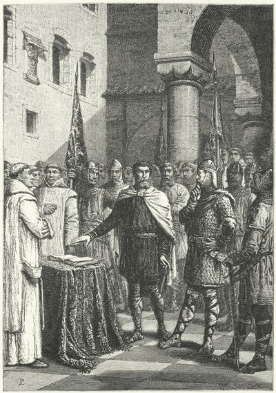 Harold Godwinson zweert een eed om Willem van Normandië