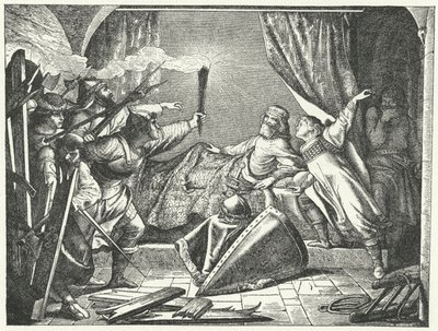 Hartmann van Siebenich vermomd als Frederik Barbarossa om de keizer te laten ontsnappen uit Susa, Italië door German School