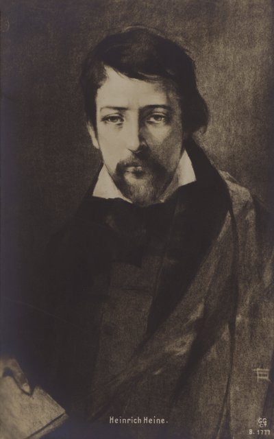 Heinrich Heine, Duits dichter. (litho) door German School