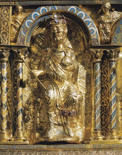 Hendrik II (973-1024 ook bekend als St. Hendrik, Heilige Roomse Keizer), detail van het Heiligdom van Keizer Karel de Grote (742-814) 1215 door German School