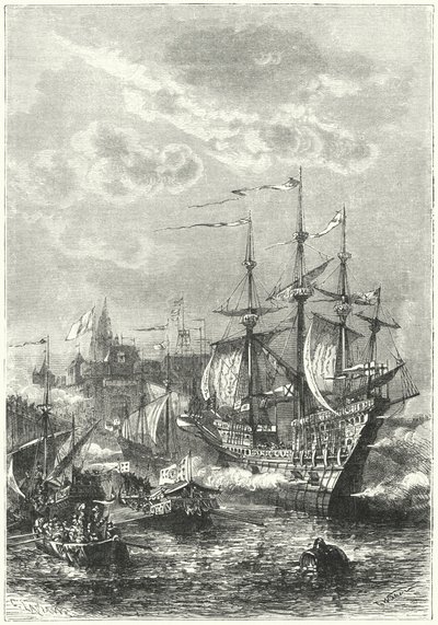 Hendrik VIII en de Engelse vloot landen in Calais door German School