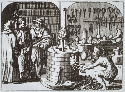 Hermetische Filosofen en een Alchemist, uit Museum Hermeticum door Michael Majer (1625) geïllustreerd in een geschiedenis van magie gepubliceerd eind 19e eeuw door German School