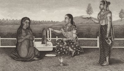 Hindoe verering van de doden, India. Illustratie voor Bilder-Atlas door German School