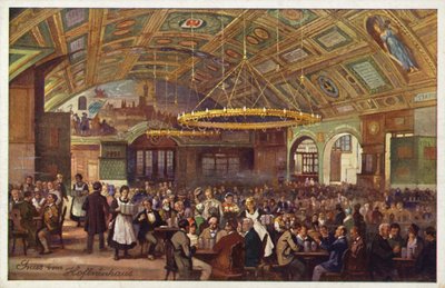 Hofbrauhaus, München (kleurenlitho) door German School