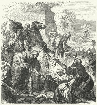 Hongaarse indringers in Italië, begin 10e eeuw (gravure) door German School