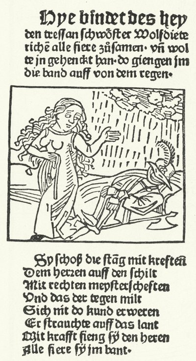 Illustratie uit het verhaal van de romantische held Wolfdietrich, gepubliceerd door Hans Schoensperger in Augsburg in 1491 (gravure) door German School