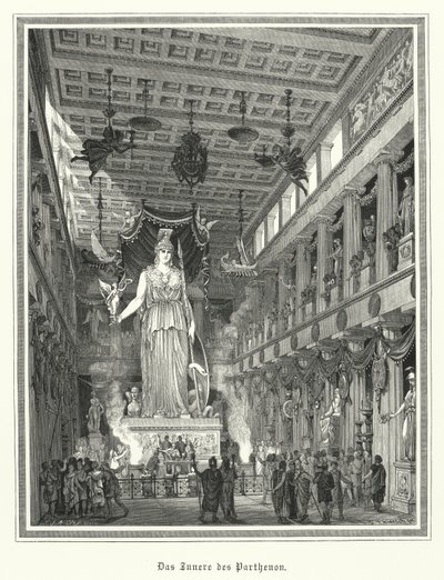 Interieur van het Parthenon, Athene, met het kolossale standbeeld van de Griekse godin Athena door German School