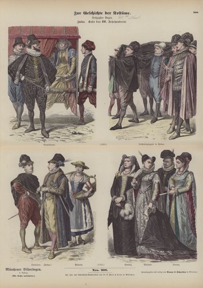 Italiaanse kostuums, eind 16e eeuw (gekleurde gravure) door German School