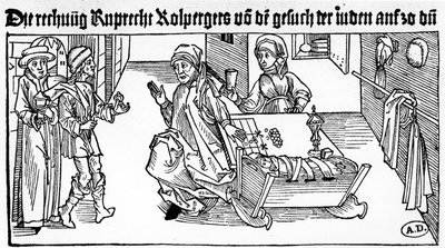 Joodse geldschieter met zijn familie die klanten ontvangt, 1491 door German School