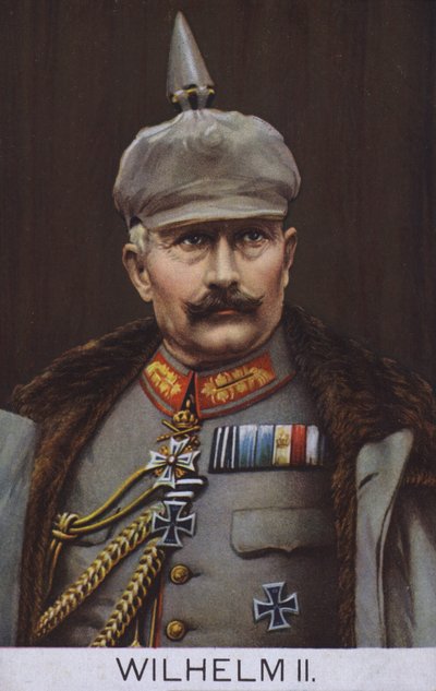 Keizer Wilhelm II van Duitsland in militair uniform (kleurenlitho) door German School