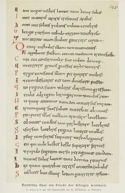 Manuscript geschreven door Hrotswitha van Gandersheim over de ontsnapping van koningin Adelheid door German School