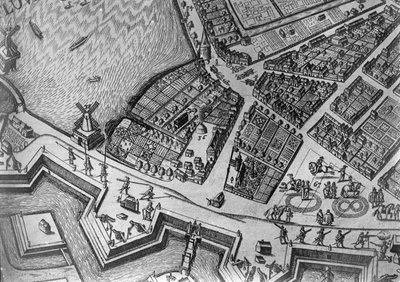 Kaart van Hamburg met zijn eerste Operahuis, 1690 door German School