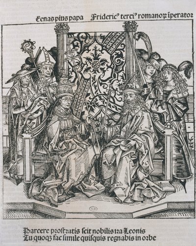 Ontmoeting tussen paus Pius II en Frederik III, keizer van Duitsland door German School
