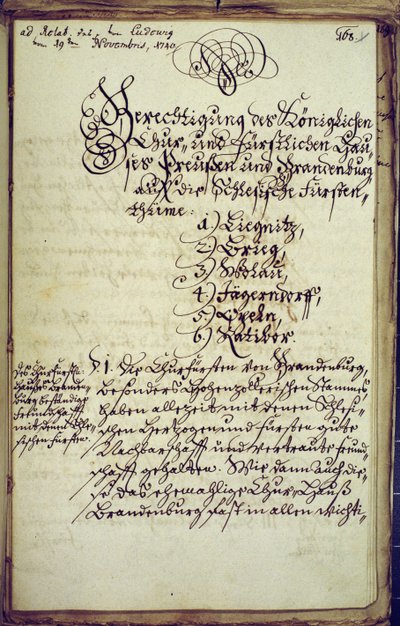 Memorandum opgesteld door de kanselier van de Universiteit van Halle, instemmend met de annexatie van Silezië, 19 november 1740 door German School