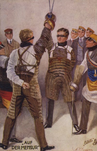 Mensur (kleurenlitho) door German School