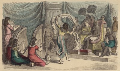 Muzikanten en dansers optreden voor de farao in het oude Egypte door German School