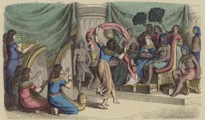 Muzikanten en dansers optreden voor de Farao in het Oude Egypte door German School