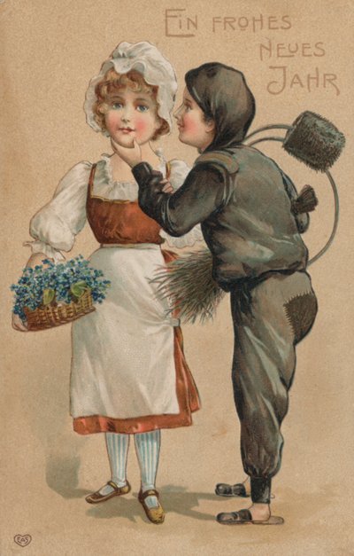 Nieuwjaarskaart (kleurenlitho) door German School