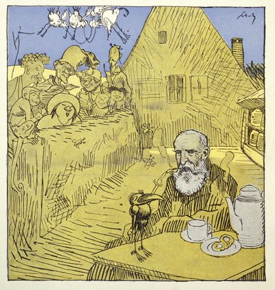 Overlijdensportret van Wilhelm Busch (1832-1908) uit het tijdschrift Simplicissimus in januari 1908 door German School