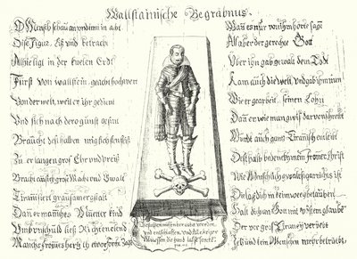 Pamflet uitgegeven ter nagedachtenis aan de vermoorde Boheemse militaire leider Albrecht von Wallenstein door German School