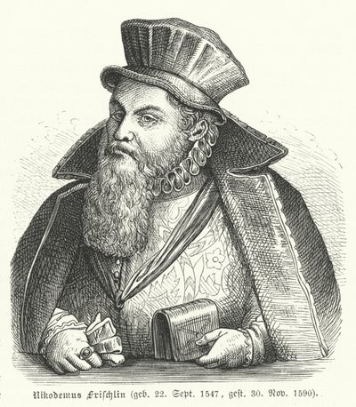 Philipp Nicodemus Frischlin, Duitse dichter en toneelschrijver (gravure) door German School