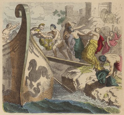 Piraten in het oude Griekenland (gekleurde gravure) door German School