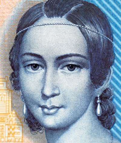 Portret van Clara Schumann op 100 mark bankbiljet, voorzijde door German School