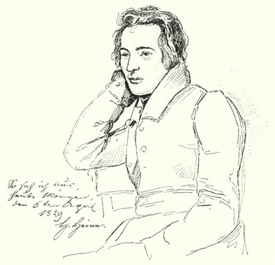 Portret van de Duitse dichter en schrijver Heinrich Heine als jonge man door German School