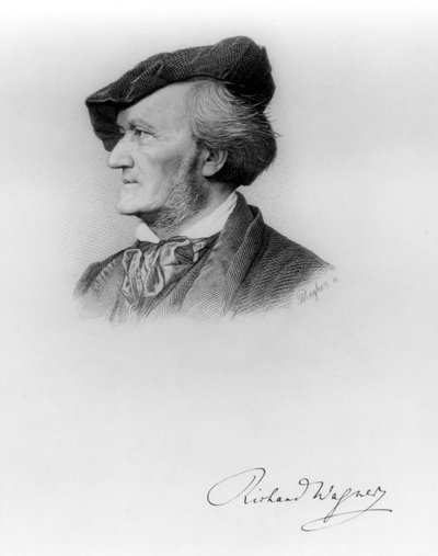 Portret van Richard Wagner (1813-83) Duitse componist, gegraveerd door Robert Reyher door German School