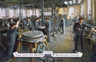 Ansichtkaart van de Karl Krause fabriek in Leipzig, ca. 1905 door German School
