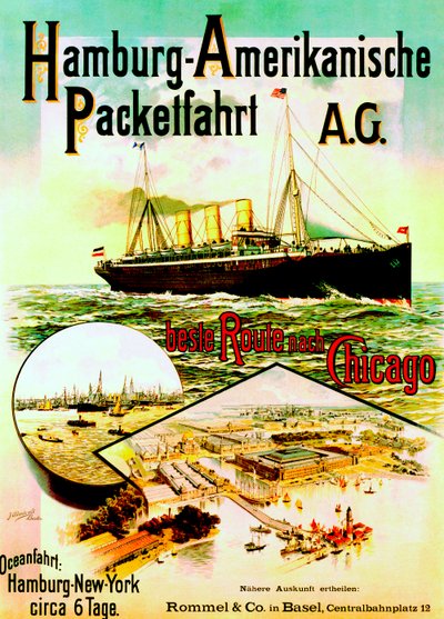 Poster ter promotie van de Hamburg Amerika Lijn, 1893 door German School