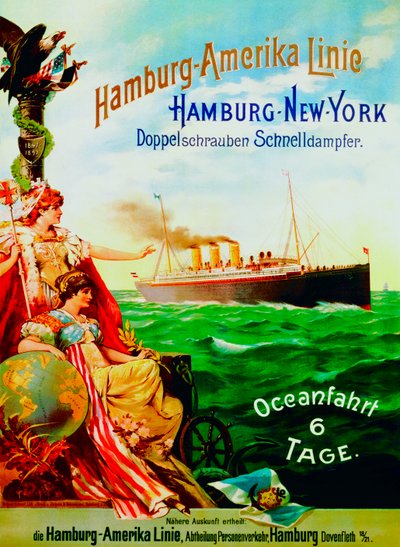 Poster ter promotie van de Hamburg Amerika Lijn, 1897 door German School