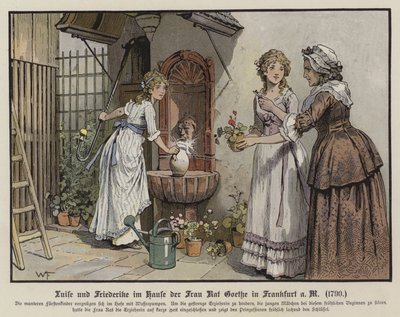 Prinsessen Louise en Frederica van Mecklenburg-Strelitz bij het huis van Frau Goethe in Frankfurt door German School