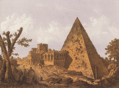 Piramide van Cestius, Rome (kleurenlitho) door German School