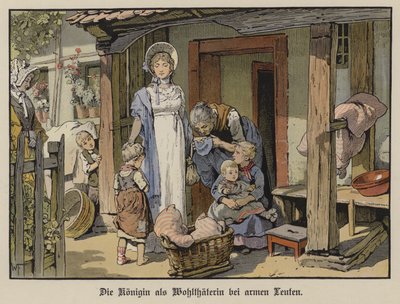 Koningin Louise van Pruisen, weldoenster voor de armen (kleur litho) door German School