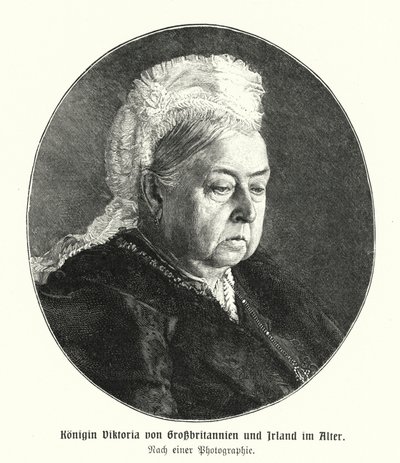 Koningin Victoria op hoge leeftijd (gravure) door German School