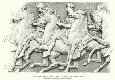 Reliëf van het Parthenon fries met Atheense jongeren te paard door German School