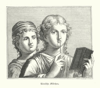 Romeinse meisjes (gravure) door German School