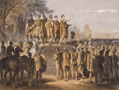 Romeinse leider spreekt zijn leger toe (kleurenlitho) door German School
