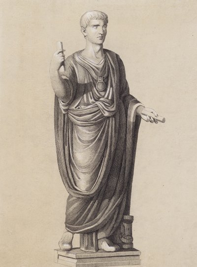 Romeinse man die de toga praetexta draagt (litho) door German School