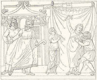 Romeins theaterscène, mogelijk uit Andria, een toneelstuk van Terentius (gravure) door German School