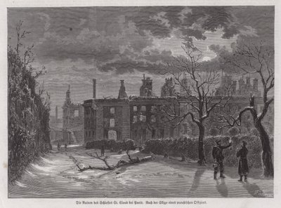 Ruïnes van het Chateau de Saint-Cloud, Parijs, vernietigd door Pruisische beschietingen in 1870 tijdens de Frans-Pruisische Oorlog door German School
