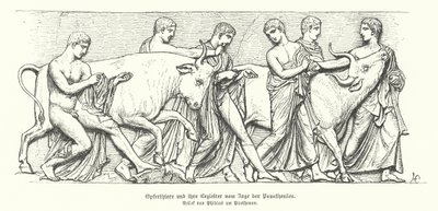 Offerdieren in de Oud-Griekse processie van de Panathenaia (gravure) door German School