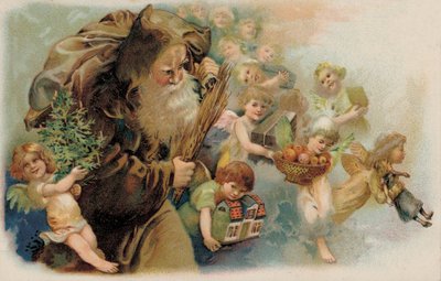 Kerstman, kerstman (kleurenlitho) door German School