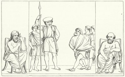 Scène uit een toneelstuk van de Romeinse toneelschrijver Plautus door German School